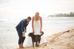 Bride and Groom Beach Wedding with Dog